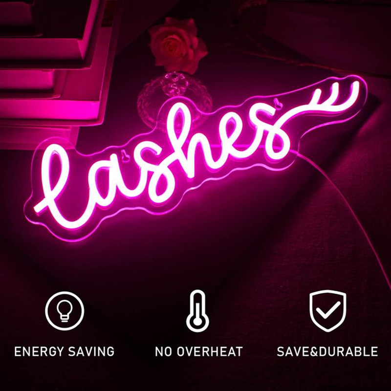 Pink LED Lashes Neon Sign Wall - Beauty And Makeup Studio recension och pris