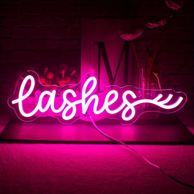 Pink LED Lashes Neon Sign Wall - Beauty And Makeup Studio recension och pris