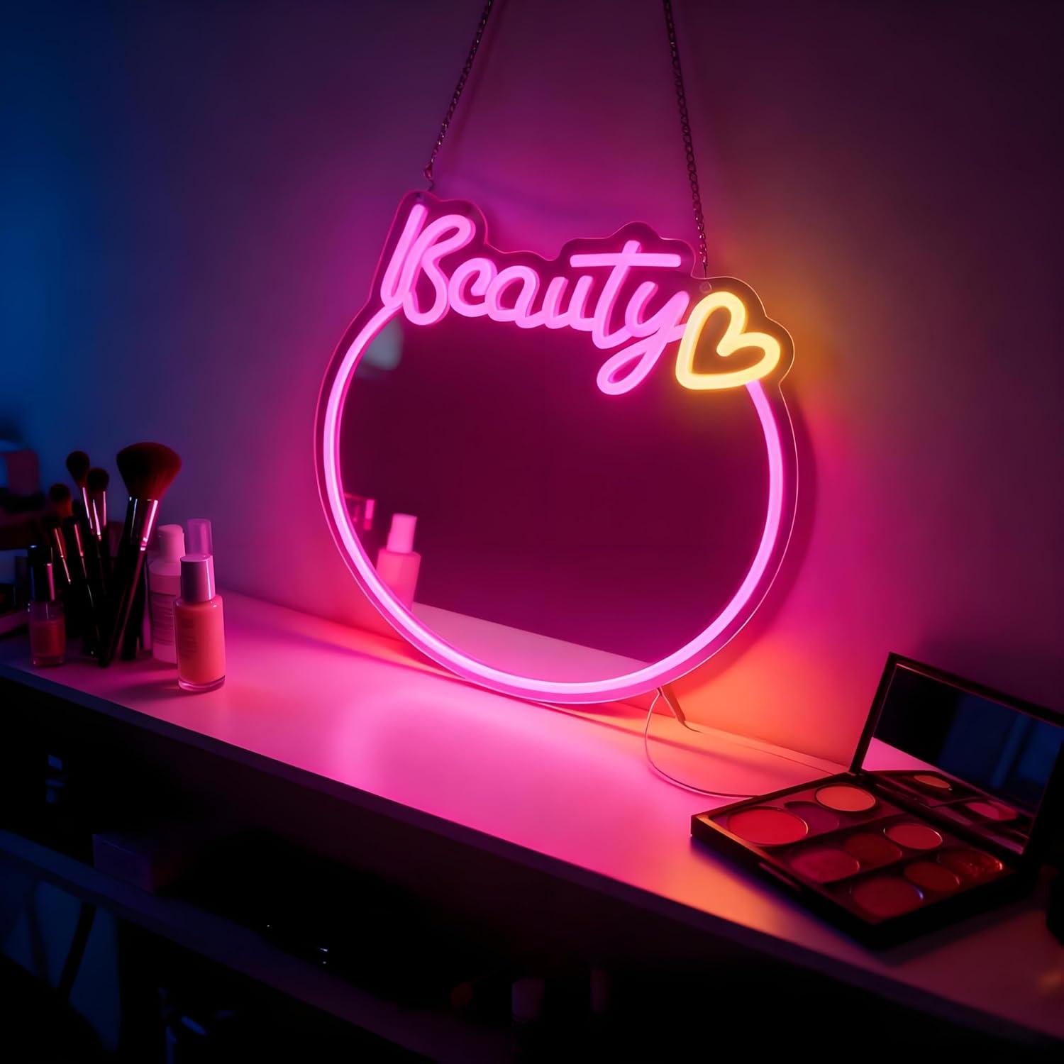 Beauty Mirror Neon Sign USB Di - Beauty Makeup Vanity recension och pris