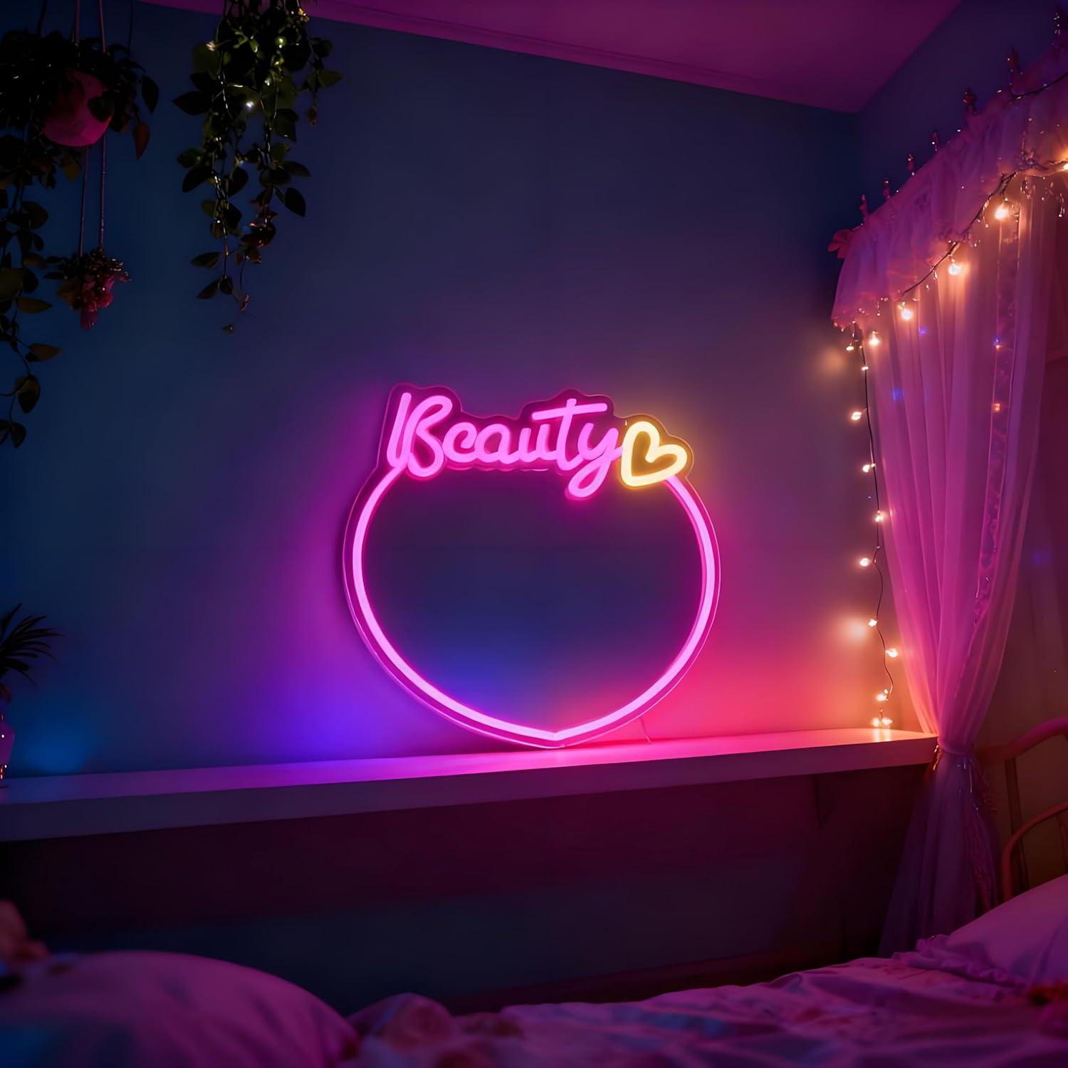 Beauty Mirror Neon Sign USB Di - Beauty Makeup Vanity recension och pris