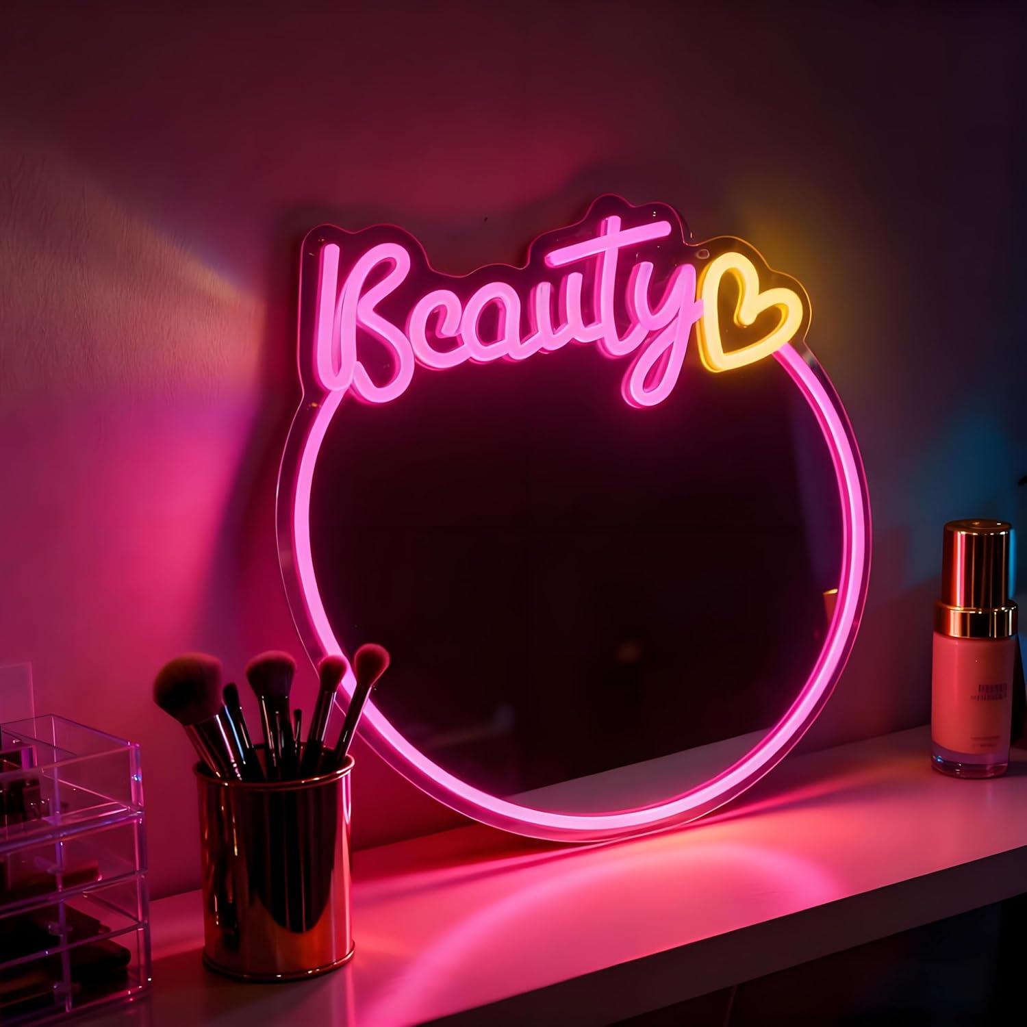 Beauty Mirror Neon Sign USB Di - Beauty Makeup Vanity recension och pris